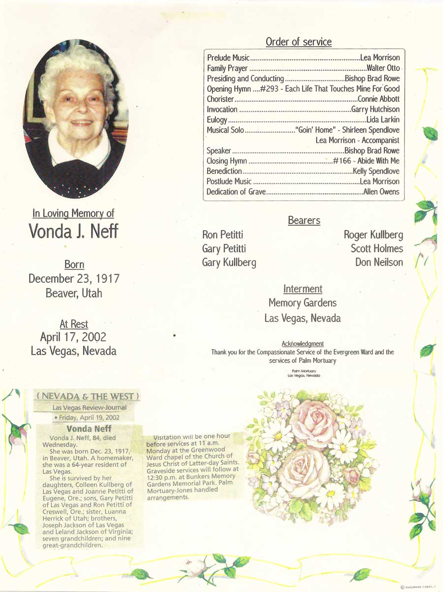 Bonnie Funeral Program